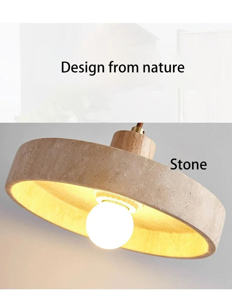 Description Picture 2 of itemLed Pendant Light Simple Bedroom Bedside Small Chandelier Stone Wood Walnut Droplight Cream Style Table Slim Warm Lamp E27 Bulb