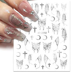 Silver Metal Butterfly 3D Nail Sticker Black White  Butterflies Star Adhesive Slider Wraps Manicure Gel Polish Decals