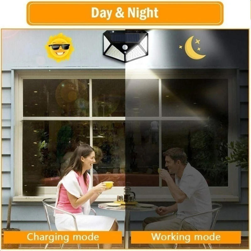Description Picture 5 of item2/4/6/8/12Pcs 100 LED Solar Wall Light Outdoor Solar Lamp PIR Motion Sensor Solar Powered Sunlight Street Light for Garden Light