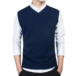 Men's Solid Color Sweater Men's Tank Top V-Neck Bottom Knitted Shirt Sleeveless Head Vest Spring and Autumn Men's Sweater