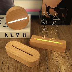 Led Luminous Base Glass Display Shelf Wooden Pedestal Stand Stands Oval Night Light Acrylic Glass Display Base