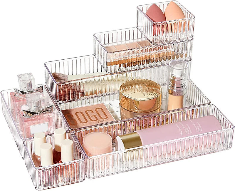 Description Picture 6 of item5/6/7PCS Desk Drawer Organizers Set Plastic Bathroom Storage Makeup Organizer Clear Transparent Storage Box Drawer Organizer