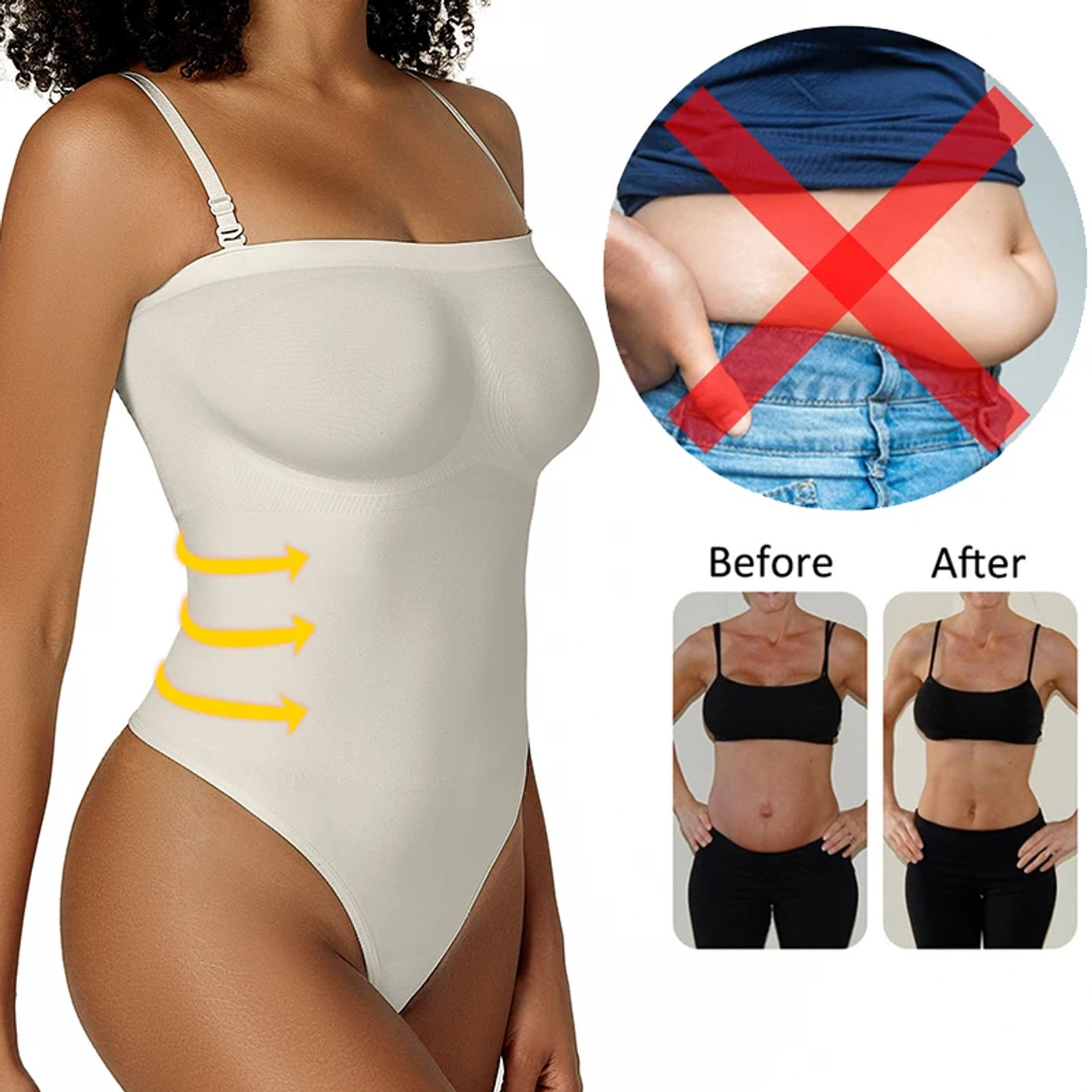 Description Picture 2 of itemWomens Bodysuits Sexy Strapless Shapewear Thong Waist Trainer Butt Lifter Corset Slimming Compression Tummy Control Body Shaper