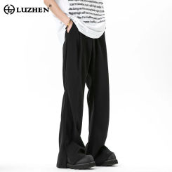 LUZHEN 2024 Spring New Pleated Split Design Straight Suit Pants Original Solid Color Men's Trendy Trousers Free Shipping LZ2180