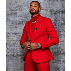 Red Solid Men Suits Chic Single Button Shawl Lapel Tuxedo Formal Party Wedding Groom 2 Piece Fashion Male Suit (Jacket+Pants)