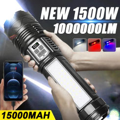 1000000lumens High Power Led Flashlights Built-in Battery 15000mah Tactical Flashlight Emergency Spotlight Most Powerful Lantern