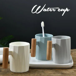 Nordic Wooden Handle Ceramic Porcelain Mug Coffee Cups Literary Water Tea Cup Milk Mug Coffee Cup Drinkware Coffeeware Teaware