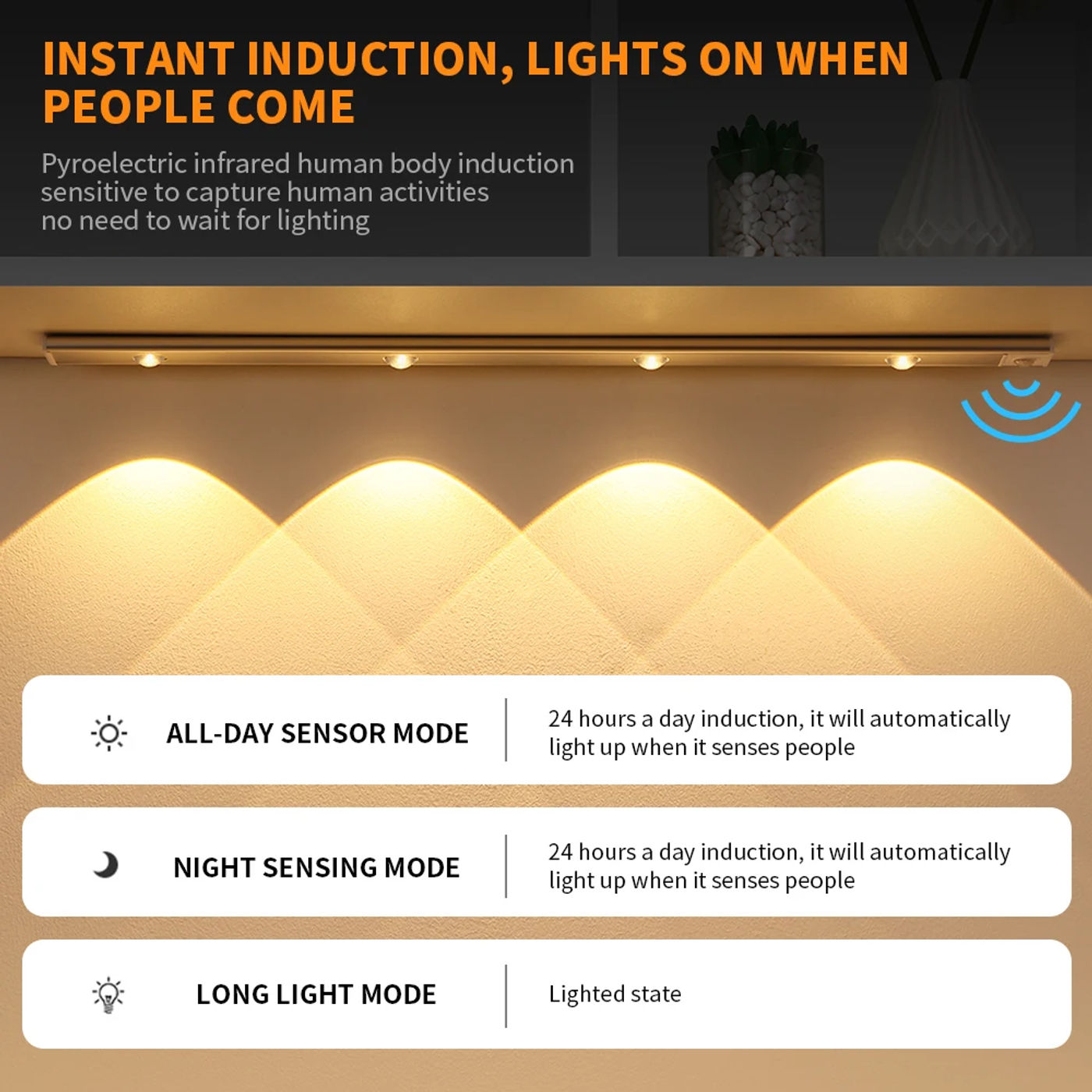 Description Picture 4 of itemUltra Thin Motion Sensor Led Under Cabinet Light USB LED Light 20cm/30cm/40cm Kitchen Cabinet Bedroom Wardrobe Indoor Lighting