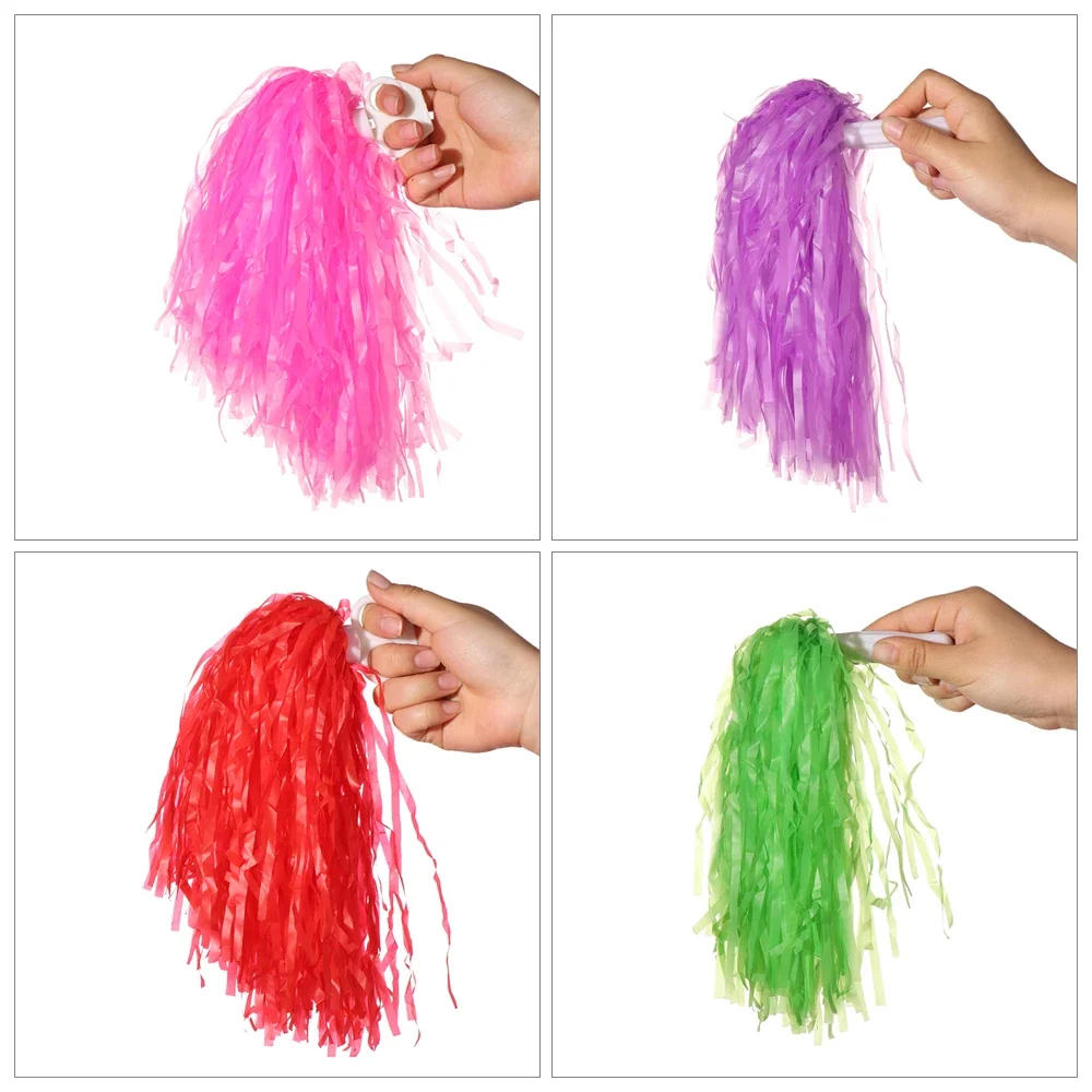 Description Picture 4 of item1Pair Rainbow Plastic Cheerleader Pompoms Girl Cheer Refueling Props Cheerleading Pom Ppom Handle/Double Hole Game Cheering Ball