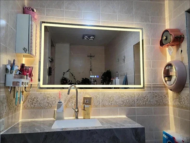 Description Picture 3 of itemModern Square Bath Mirrors for Home Wall Decoration Defogging Smart Mirrors Light Luxury Glass Multifunction Mirrors for Balcony