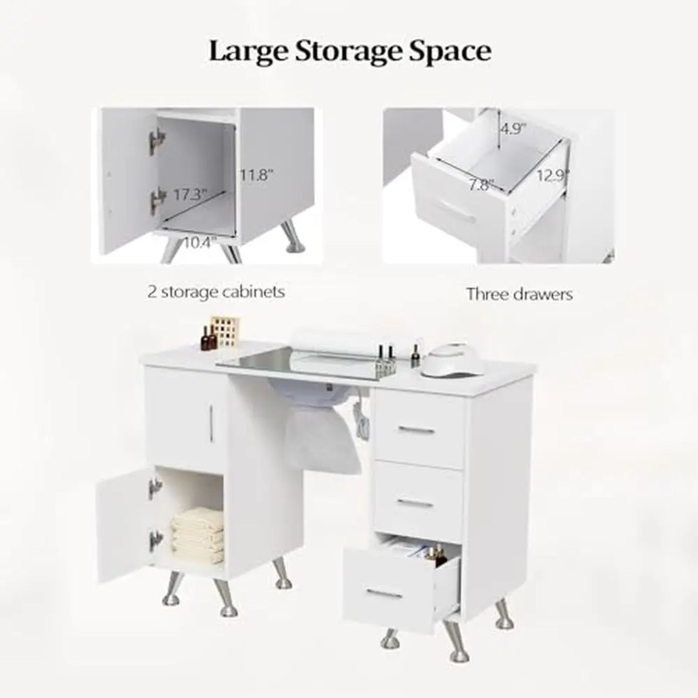 Description Picture 6 of itemManicure Table Nail Desk Glass Top Wrist Rest Beauty Salon Supplies Decor Workstation Acetone Resistant Dust Collector Storage