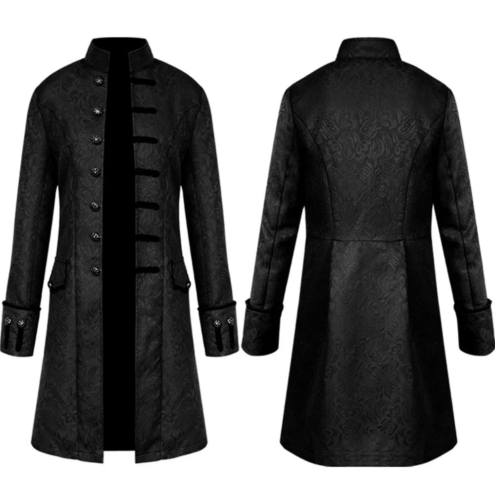 Description Picture 4 of itemMen's Solid Color Jacquard Windbreaker Coat Medieval Retro Steampunk Stand Collar Long Coat Fashion Stage Performance Clothes
