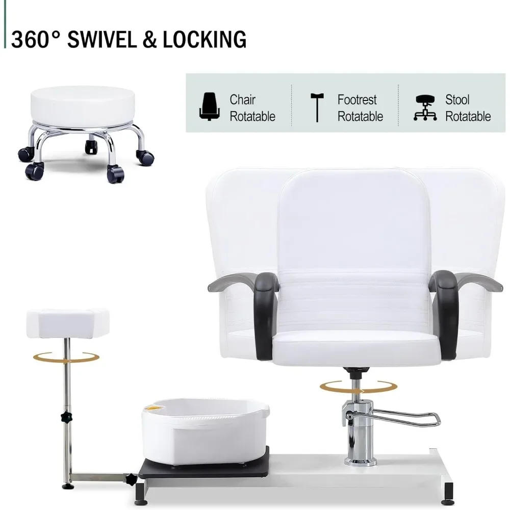 Description Picture 3 of item360 Swivel Pedicure Chairs, High Adjustable Pedicure Unit w/Stool, Footrest and Foot Basin, Portable Pedicure chair for Nail