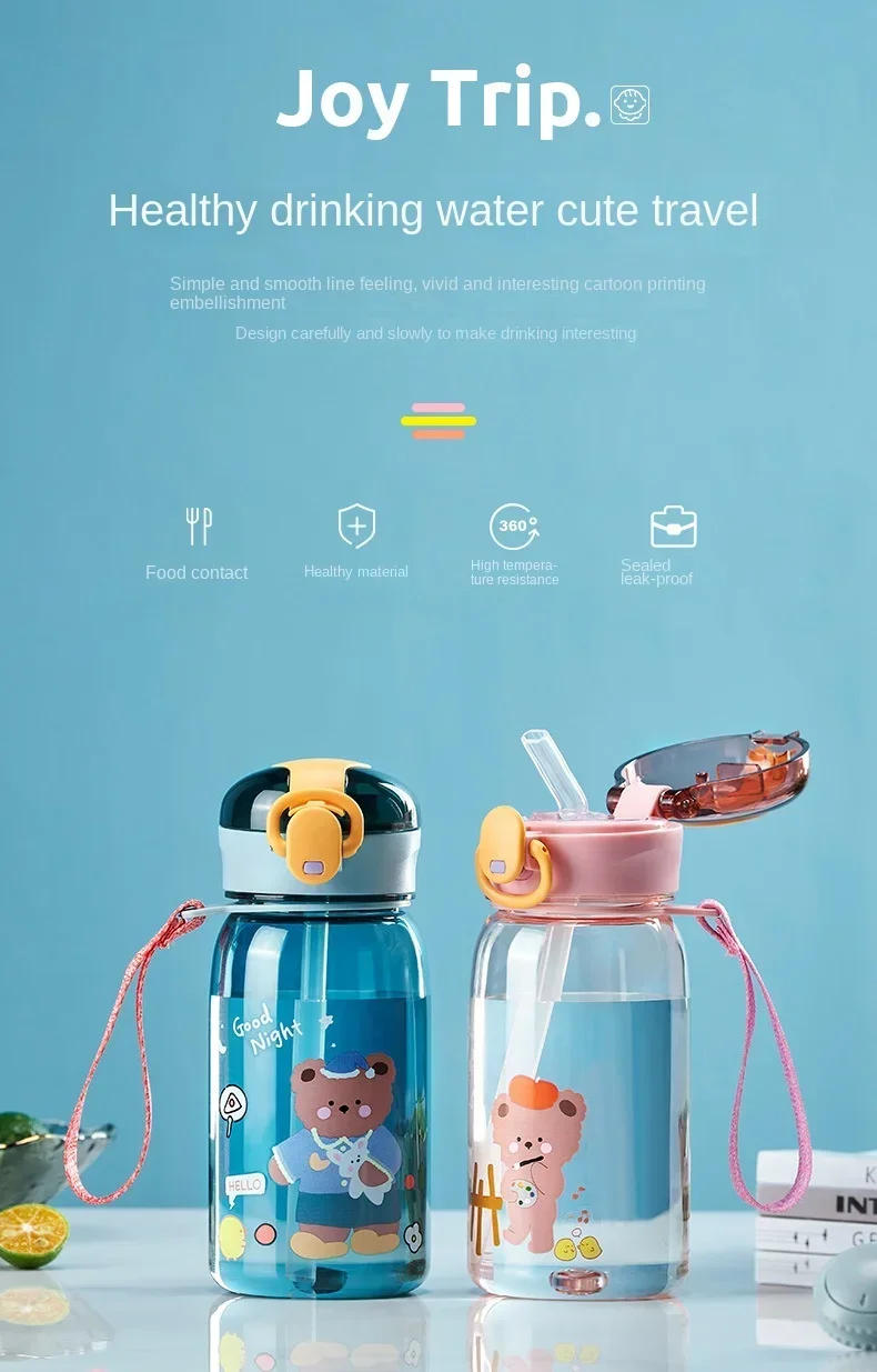 Description Picture 2 of item400ml Cute Water Straw Cup Sippy Kids Cartoon BPA Free Leakproof Water Bottles Bear Outdoor Portable Drink Bottle Children's Cup
