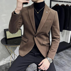 Premium Brand Men's Winter Coat Fashion Dark Woolen Blazers Men New Fall/winter Thickened Suit Jacket Slim Casual Tuxedo for Men