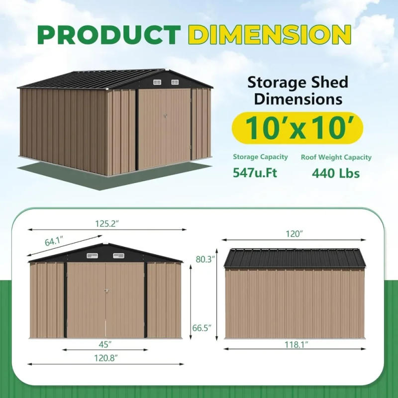 Description Picture 6 of item10 X 10 FT Outdoor Storage Shed with Premium Durable Material Metal Sheds & Outdoor Storage House for Patio Garden (Brown)