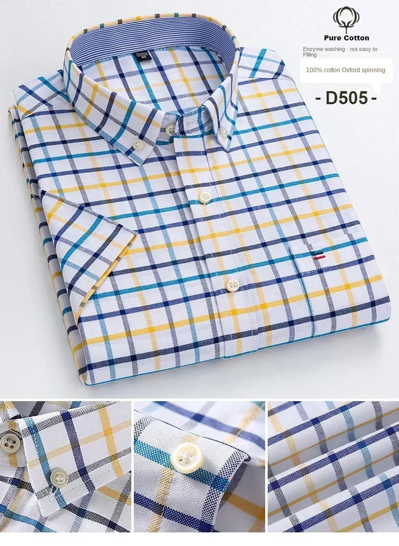 Description Picture 6 of itemPlus Size 6XL-7XL Men's Summer Shirts Oxford Vertical Stripes Short Sleeve Standard-fit Loose Plaid Solid Soft Cotton Man Shirt