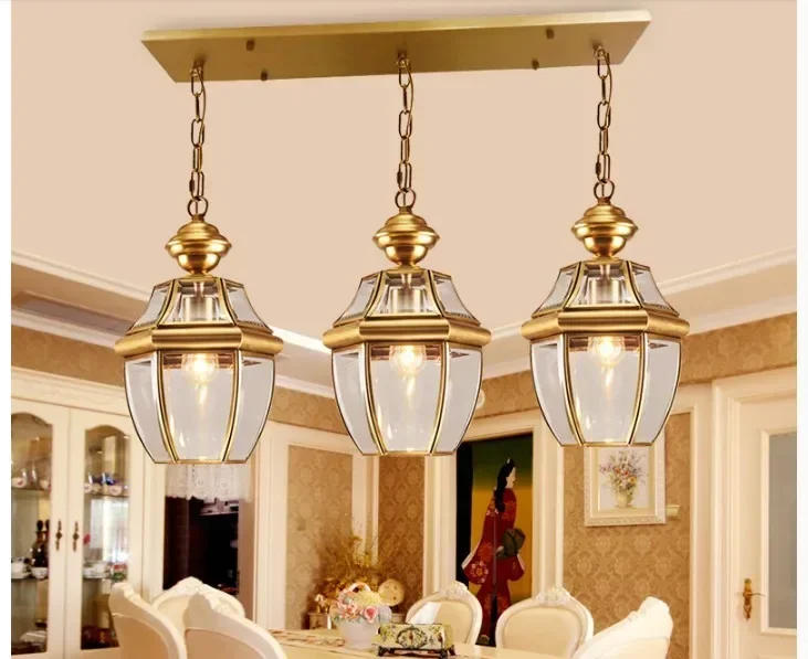 Description Picture 2 of itemFree Shipping Bronze Pendant Lamp D20cm Brass Chandelier Indoor Vintage Copper Glass Hanging Lamp AC110V/220V 100% Guaranteed