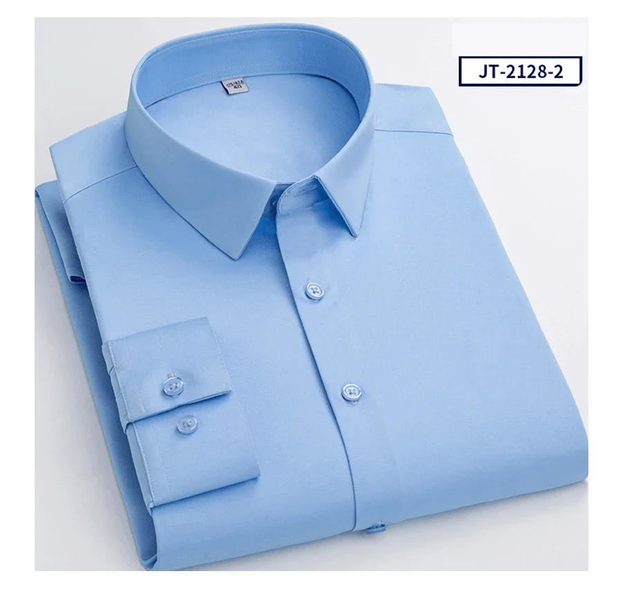 Description Picture 6 of itemNew in shirt plus size elastic long-sleeve shirts for men slim fit formal plain shirt soft wrikle free office tops green clothes