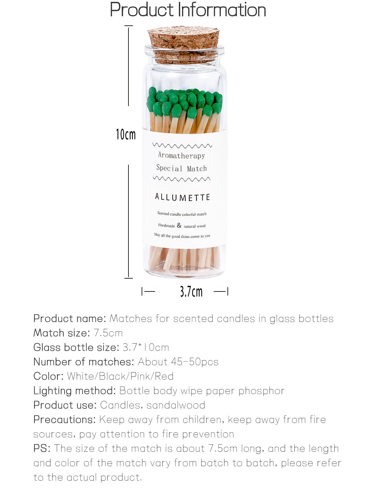 Description Picture 2 of item7.5cm Scented Colorful Match Apothecary Galss Jar Wooden Matches For Aromatherapy Candles Cigarette Smoking Tools