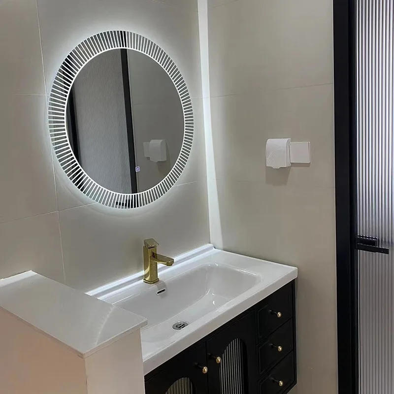 Description Picture 2 of itemEuropean Style Smart Bath Mirrors Wall Mounted Toilet Round Mirrors Home Bathroom Led Luminous Dressing Mirror with Touch Screen