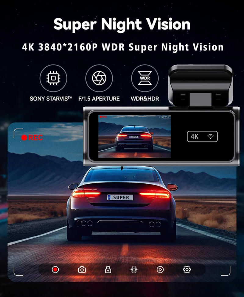 Description Picture 5 of item4K 3840*2160P Dash Cam WIFI Car DVR Dual Lens Camera Video Mini Drive Recorder Dashcam Black Box 24 Hour Monitoring Night Vision