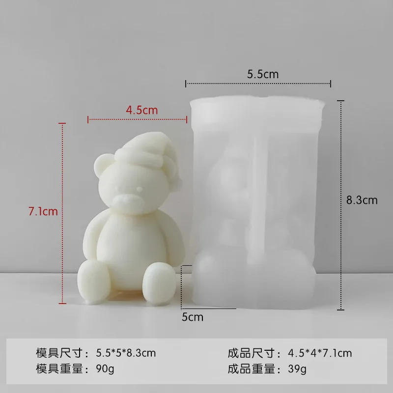 Description Picture 3 of itemChristmas Bear Candle Silicone Mold Diy Cartoon Bear Scented Candle Plaster Soap Resin Cement Mold Home Crafts Making Tools