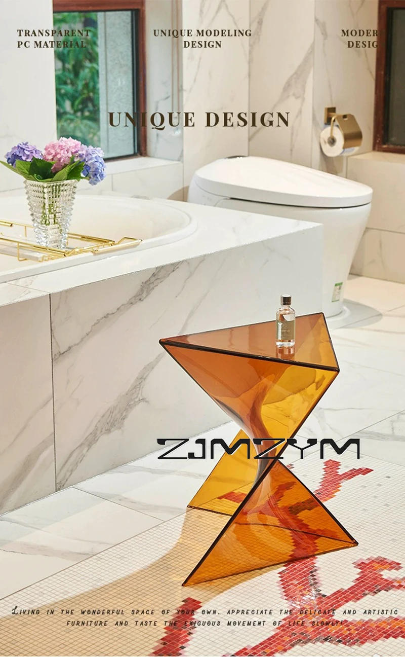 Description Picture 4 of itemAcrylic Sofa Side Table Living Room Transparent Geometric Coffee Table Minimalist Bedside Table Corner Table Furniture
