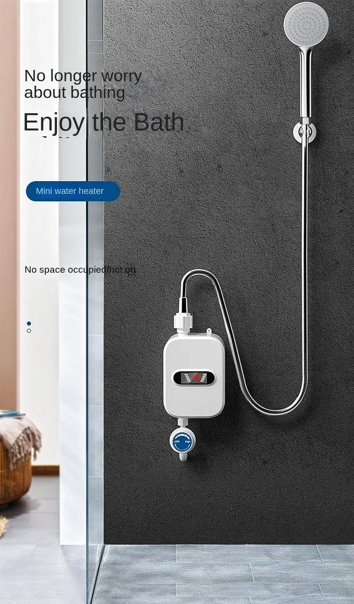 Description Picture 2 of item110V/220V Compact Kitchen Aid Instant Demand Water Heater with Bathroom Shower Head and Temperature Control AM