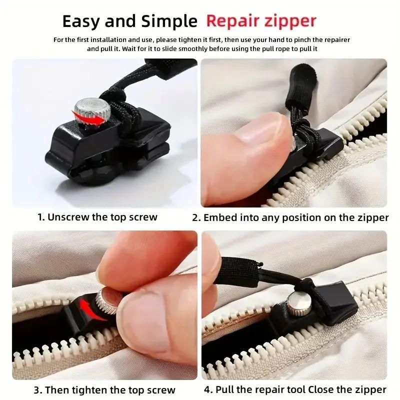 Description Picture 5 of itemUniversal Zipper Repair Kit Quick Instant Detachable Zipper Head Replacement Zipper Slider Pull for Jacket Bags Coat Free Sewing