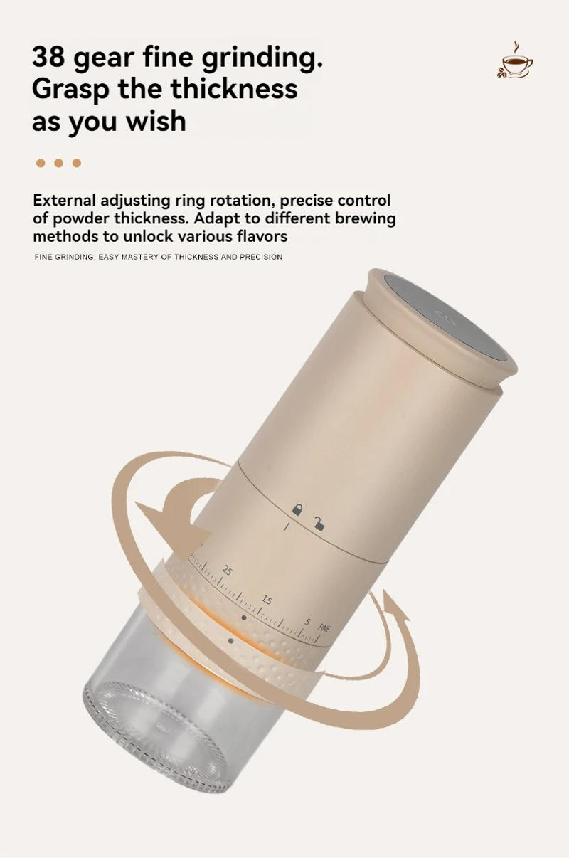 Description Picture 4 of item1500mAh Electric Coffee Grinder Externally Adjustable Type-C Charging Coffee Burr Grinder Bean Grinding Machine Coffee Maker