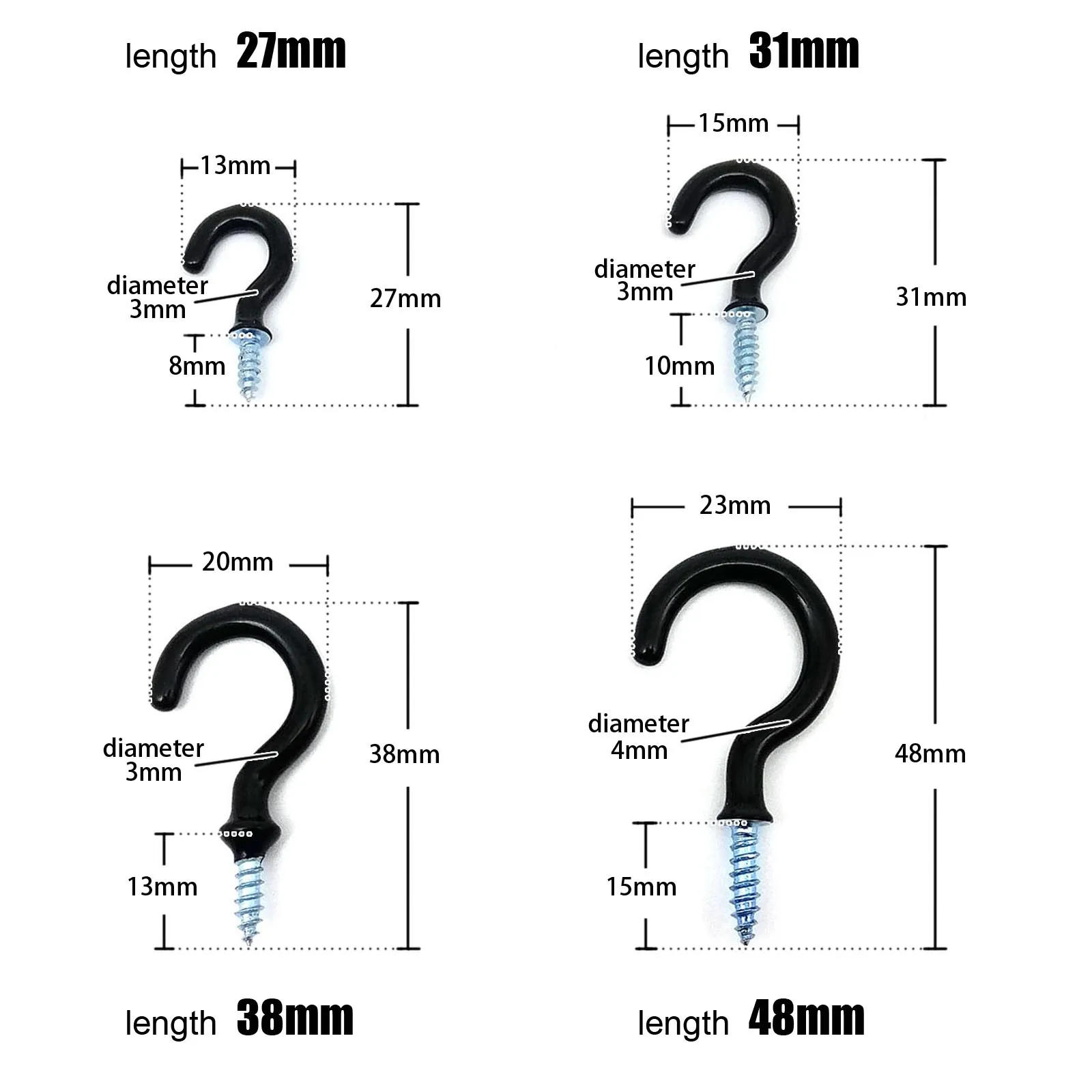 Description Picture 2 of item25pcs Plastic Covered Rust-proof Picture Photo Plant Lamp Light Curtain Eye Bolt Screw-in Ceiling L C Mug Hanger Clasp Cup Hook