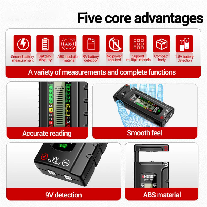 Description Picture 5 of itemBT167 BT169 Digital Battery Testers Detector Multifunctional Quickly Measure Battery AA/AAA/C/D/9V/1.5V Button Cell Measurement