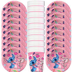 60pcs/lot Lilo & Stitch Theme Pink Tableware Set Happy Birthday Party Plates Cups Dishes Decoration Events Supplies
