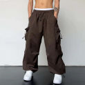 Mens Casual Hip Hop Wide Leg Pants Vintage Y2k Solid Color  Sweatpants Harajuku Streetwear Pants Joggers Baggy Cargo Pantalones