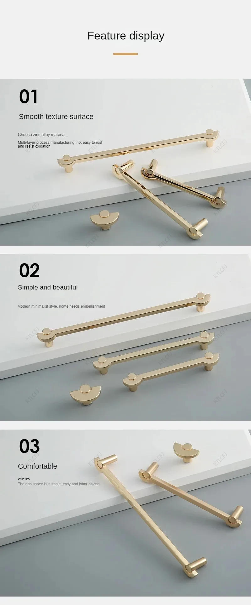 Description Picture 5 of itemNew Chinese Gold Wardrobe Door Small Handle Modern Minimalist Drawer Cabinet Handle Nordic Light Luxury Copper Brushed Handle