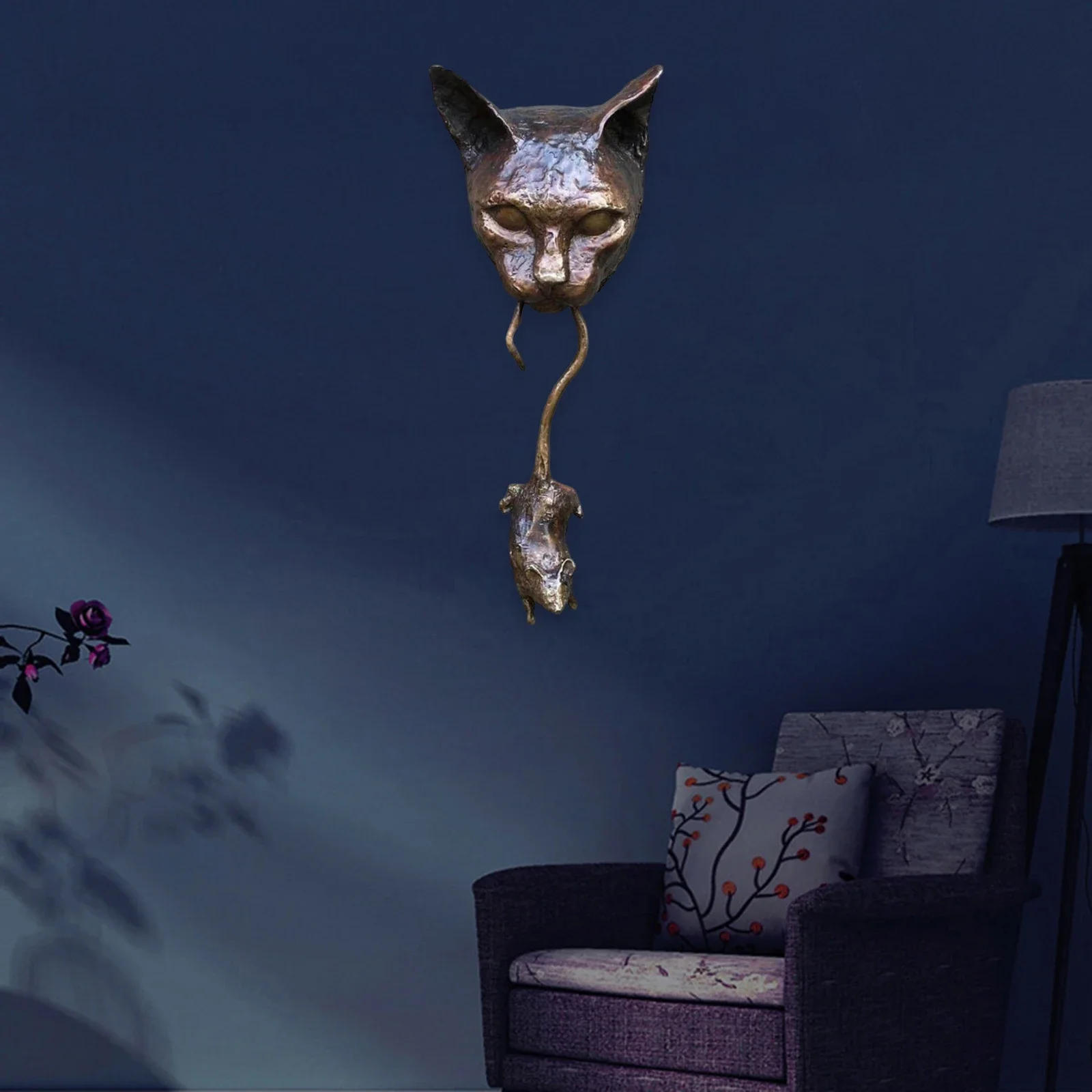 Description Picture 4 of itemHalloween Cat and Mouse Statue Resin Wall Sculpture Pendant Knocker Garden Courtyard Decoration for Door Pile Protect Plants