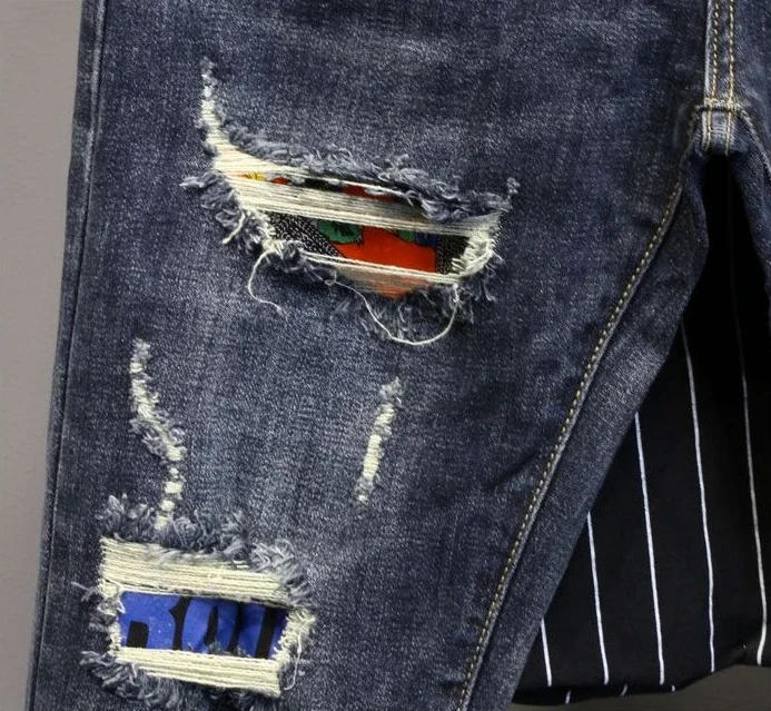 Description Picture 6 of itemRipped Torn with Print Jeans for Men Broken Graphic Holes Trousers Casual Soft Kpop Stylish Regular Goth Baggy Mens Cowboy Pants