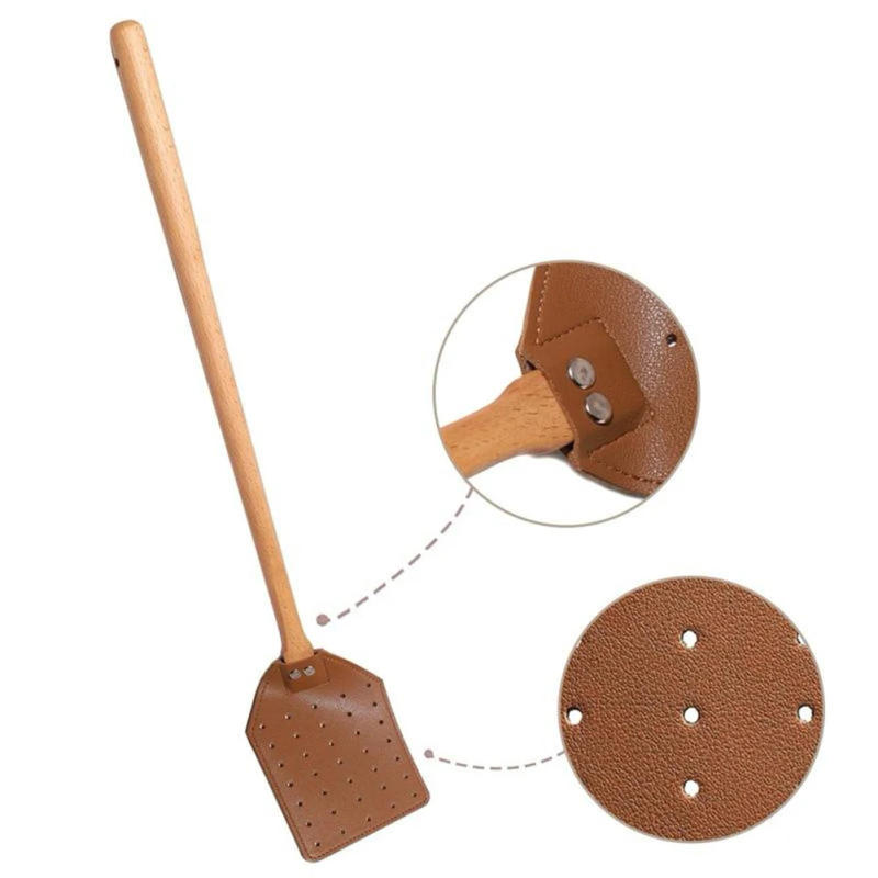 Description Picture 3 of itemManual PU Leather Fly Swatter Handheld Mosquito Swatter With Wooden Handle Durable Fly Swatters For Home Indoor Outdoor Garden