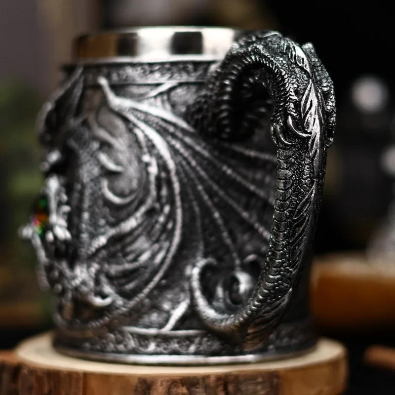 Description Picture 5 of itemMedieval Viking Dragon Beer Mug 16OZ Stainless Steel Drinking Beer Stein Coffee Cup Viking Gifts for Men Norse Medieval Decor