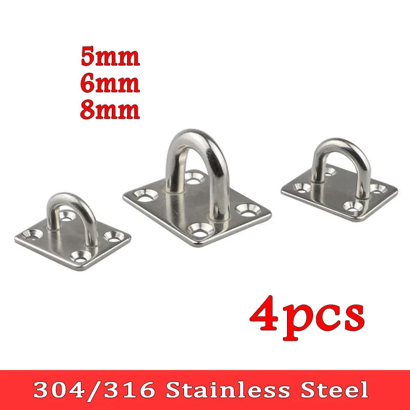 Description Picture 2 of item4pcs M5/M6/M8 Stainless Steel Square Pad Eye Plate Hook Hanger Heavy Duty Ceiling Wall for Boating Yacht Shade Sailing Marine