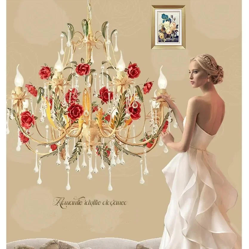 Description Picture 2 of itemArt Deco Floral Chandelier lamp Lustre 3arms/6arms/8arms Mixed Color Pink Decora Rose Flower Light Fixture E14 Home Decoration