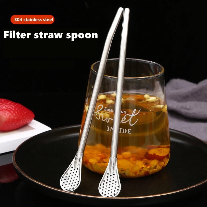 Description Picture 2 of itemStainless Steel Drinking Straw Spoon Tea Filter Detachable Reusable Metal Straws with Brush Drinkware Bar Party Tool Accessories