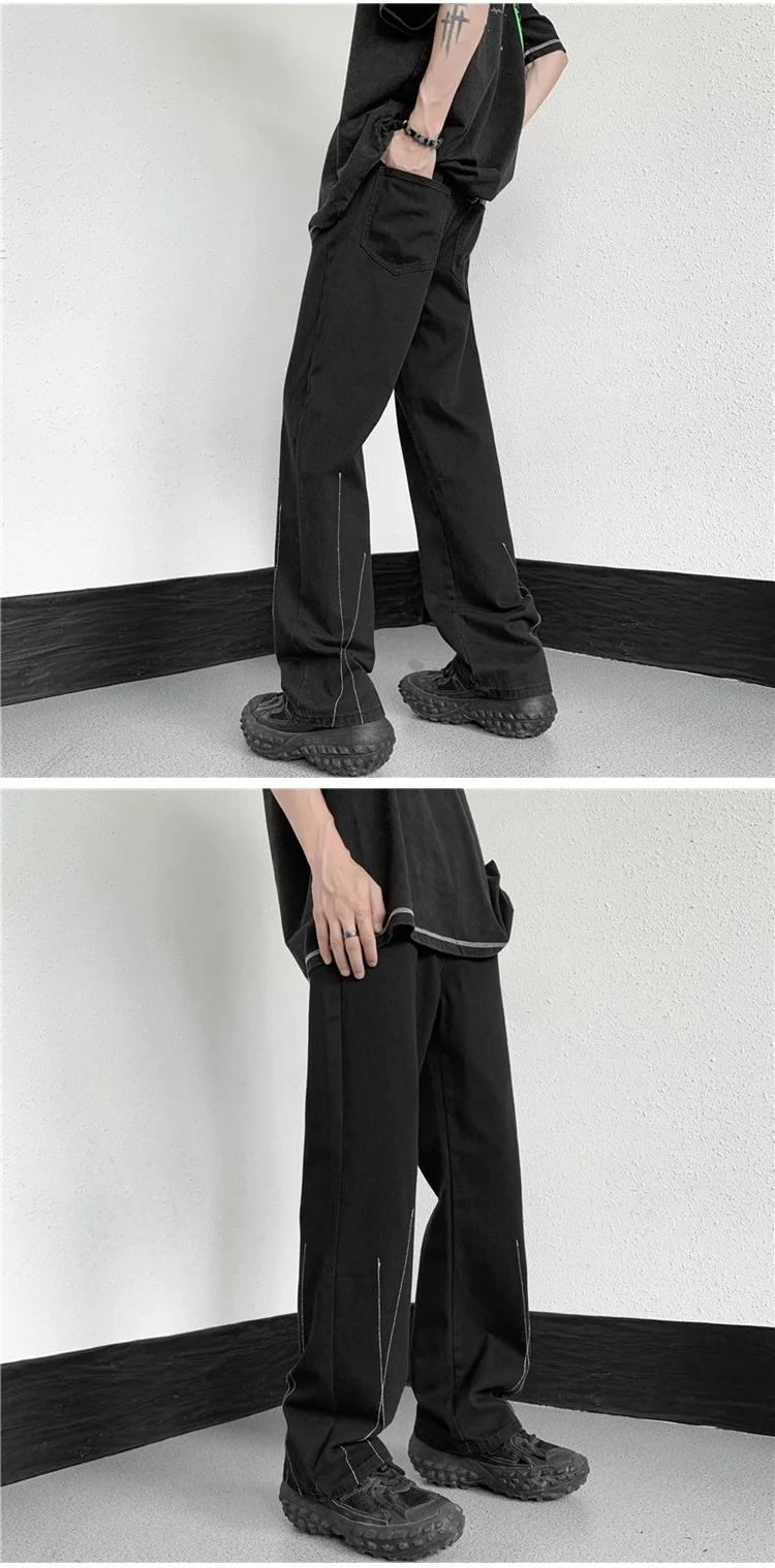 Description Picture 3 of item2023 American Trendy Brand Men Zipper Design Slit Slightly Flared Pants Vertical Feeling Straight Casual Pants Trousers A78