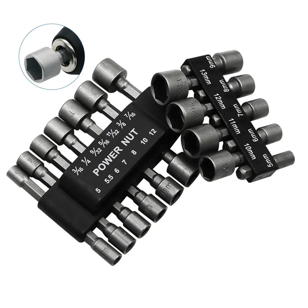 Description Picture 2 of item9/14pcs/set 5mm-13mm Hex SocketS Sleeve Nozzles Nut Driver Set Power Nuts Driver Socket Screwdriver Set Bits Sets Tools