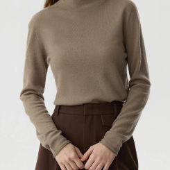 FSLE 100% Wool Women Turtleneck Neck Pulover Sweaters Female Long Sleeve Thin Wool Sweater Tops Black Bottoming Top 24FS14563