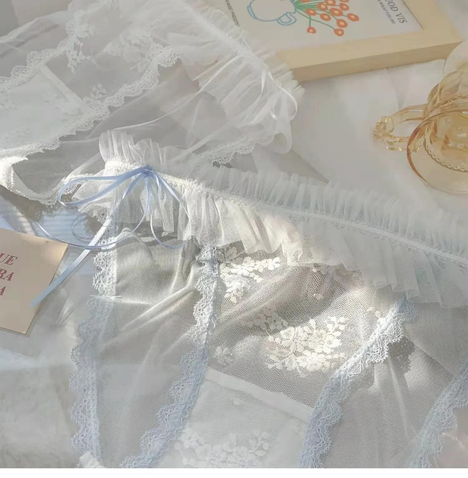 Description Picture 6 of itemJapanese Straps Thongs Mesh Lace Panties Women Underwear Low-waist Sweet Student Kawaii Lolita See Through Briefs Sexy Lingerie