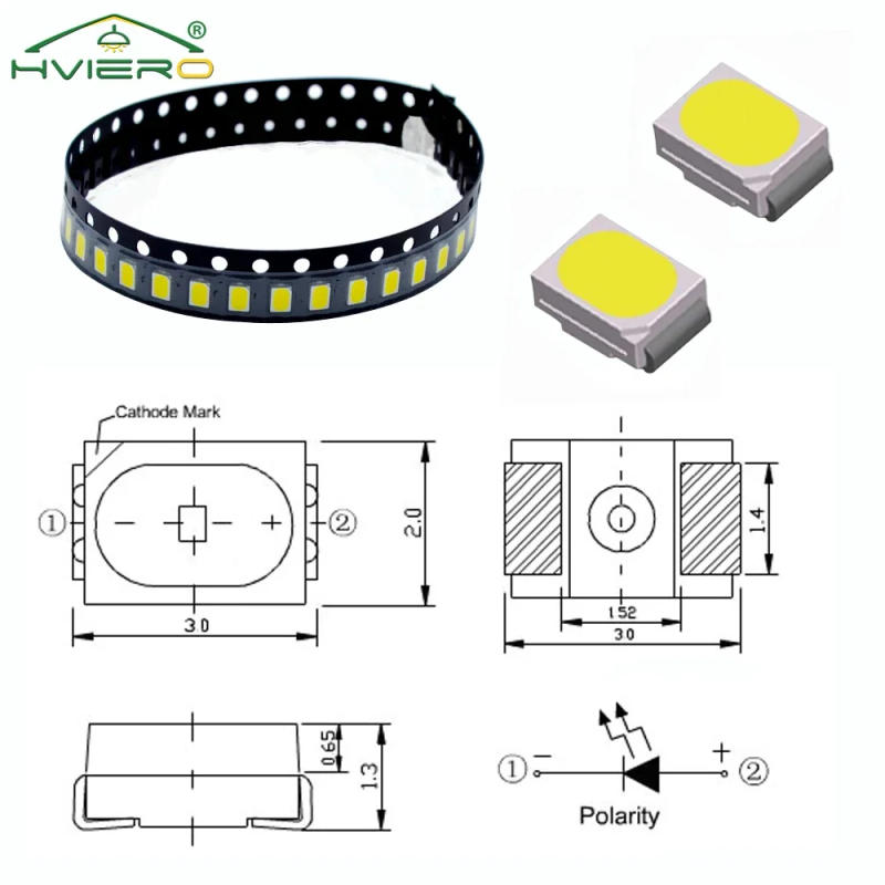 Description Picture 4 of item100pcs 3020 SMD White Red Blue Green Yellow Light-emitting Diode SMT 8-10 LM LED Lamp Bead Mini Chip Lights Home DIY Decoration