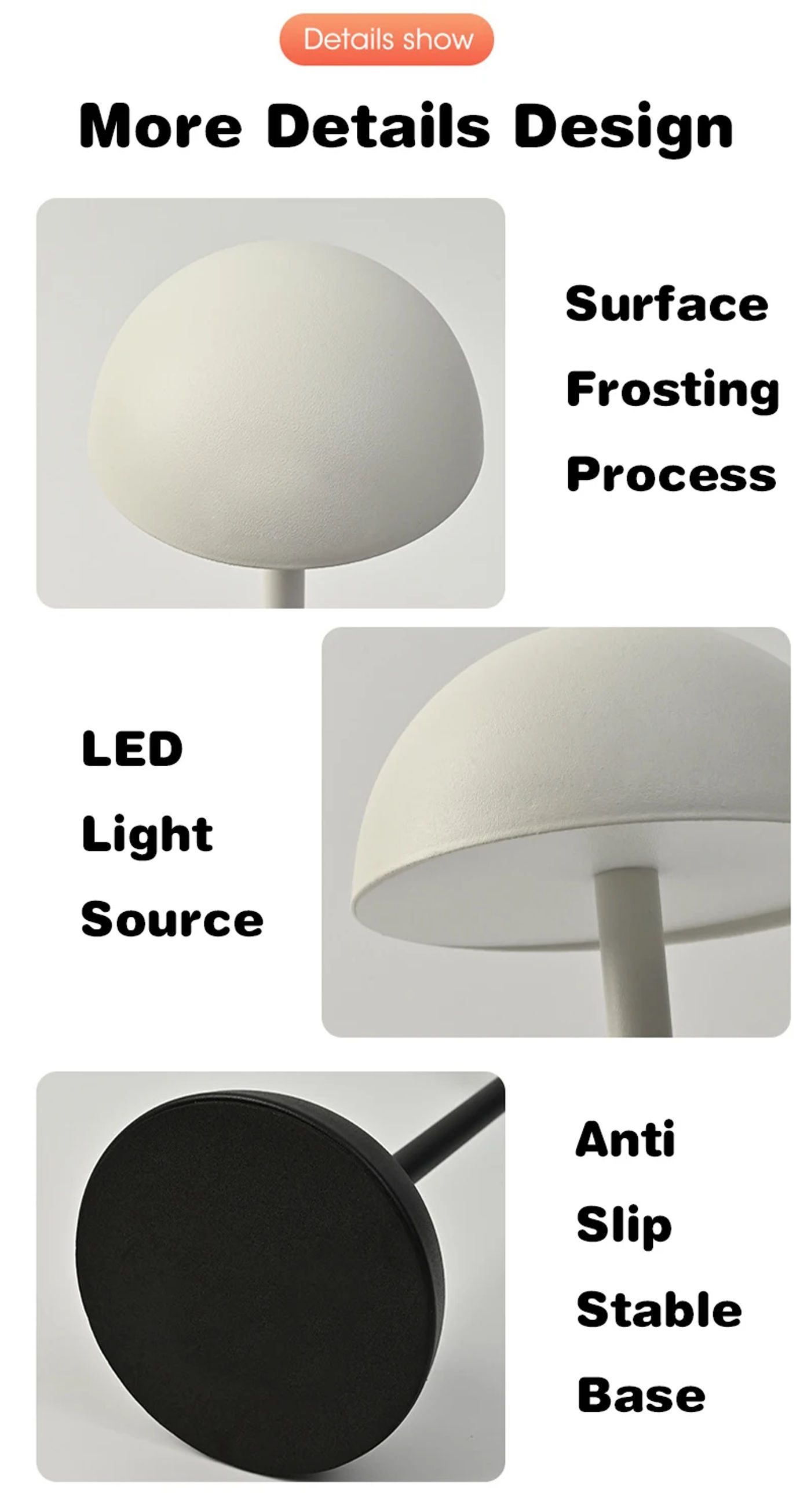 Description Picture 6 of itemMushroom LED Table Lamp Cordless Touch Rechargeable Study Desk Lamp Decoration Bedroom Bedside Desktop Restaurant Night Light