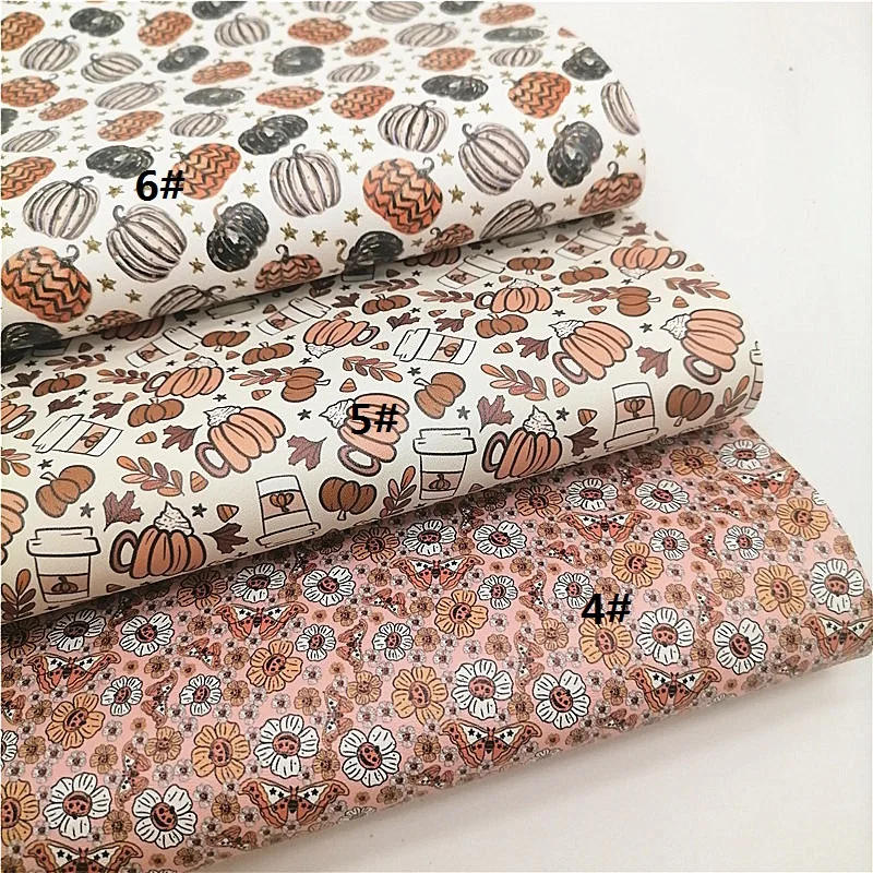 Description Picture 3 of itemFall Autumn Harvest Pumpkins Printed Synthetic Leather Fabric Sheets Faux Leather For Bows DIY Craft Sheets Mini Rolls W242